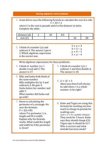 Algebra Word Problems