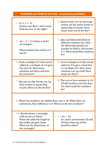 Enumerating Possibilities Word Problems