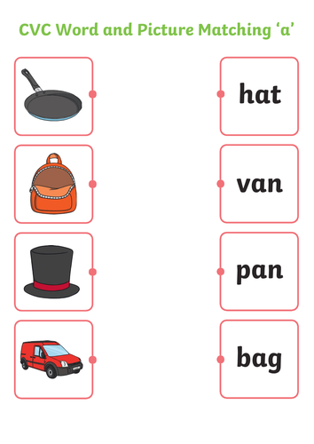 CVC word and picture Matching, A,