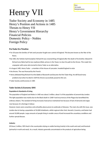Henry VII 1485-1509 (A Level OCR History) Tudors Revision Notes
