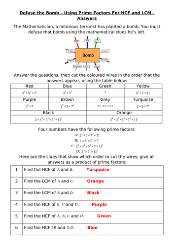 Defuse The Bomb - Using Prime Factors To Find HCF and LCM