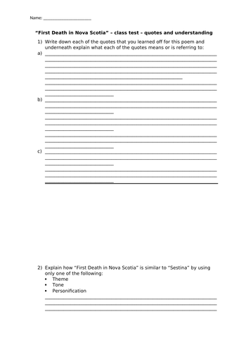 Elizabeth Bishop - in class tests for understanding