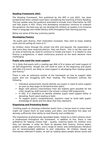 Reading Framework Summary