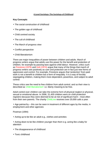 A Level Sociology - Childhood
