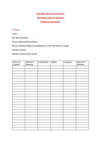 Student mentor and adviser Form