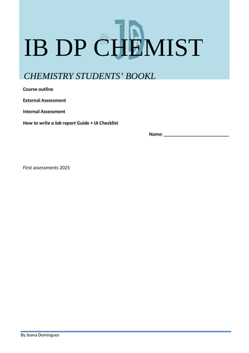 IB DP Chemistry Student's Booklet - first exams 2025