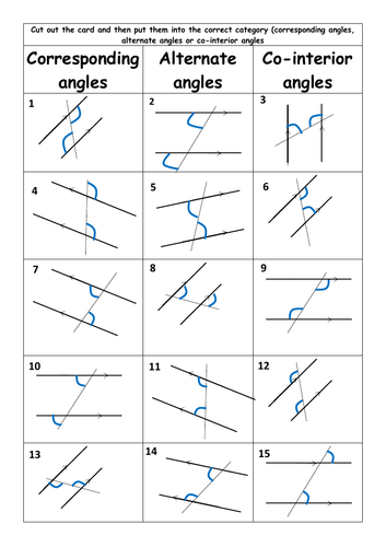 Angles in Parallel Lines match up activity - simple