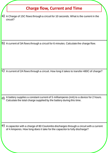 Electricity: Charge flow, Current and Time