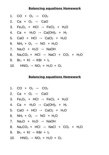 Balancing equations plus answers