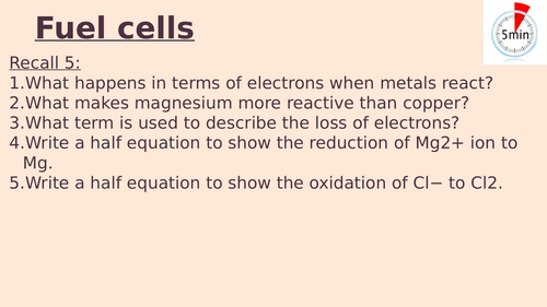 KS4 - Fuel cell lesson (GCSE Chem only)