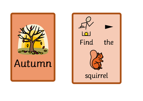 Autumn labels for sensory tray - Searching game
