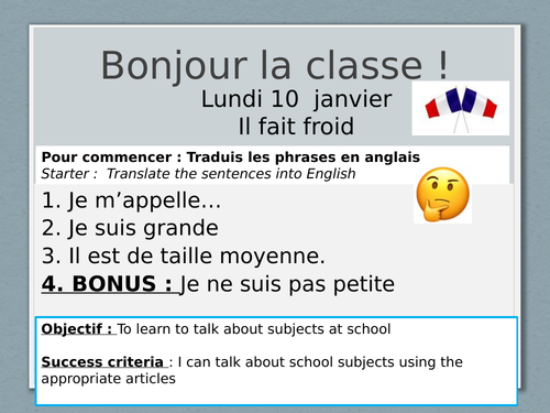 French S1 / S2 school subjects, opinions, reasons