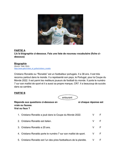 Fiche d'activité - Cristiano Ronaldo