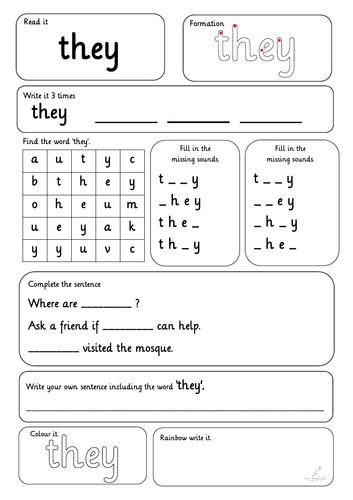High Frequency Word Activity Sheet (Second 10 words)