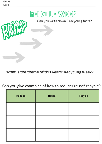 Recycle Week Worksheet