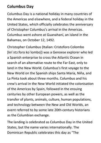 Columbus Day Handout