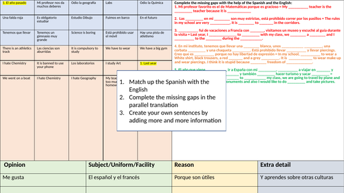 Revision  - Mi Colegio, las asignaturas, el uniforme, las reglas, etc.