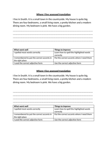 Where I live assessed translation
