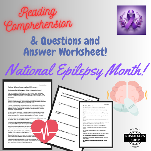 Epilepsy Awareness Month Reading Comprehension & Worksheet with Answers for Kids