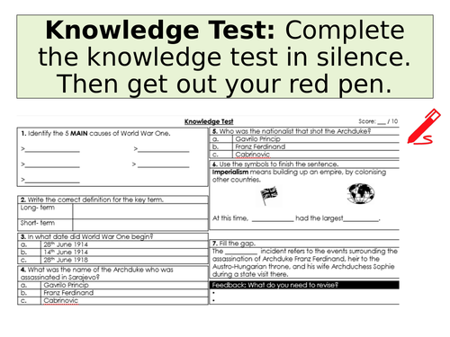 World War One Extended writing and knowledge test