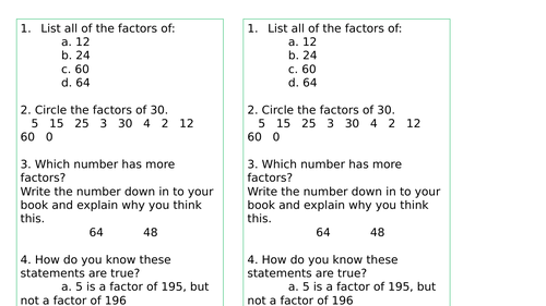 Year 5 Factors Lesson