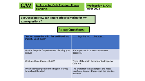 Planning lesson for AIC year 11
