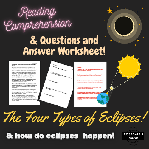 Solar Eclipse Reading Comprehension & Worksheet for Kids (Answers