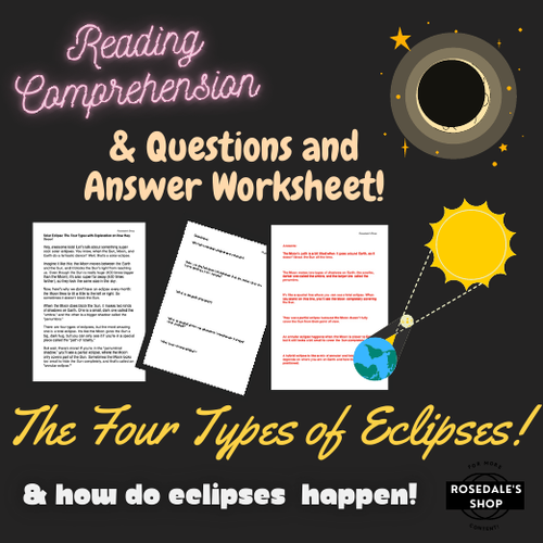 Solar Eclipse Reading Comprehension & Worksheet for Kids (Answers Included!)