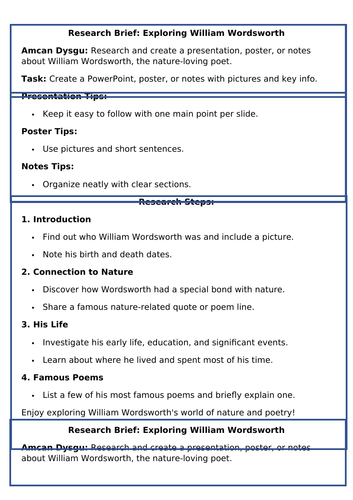 William Wordsworth Research Brief