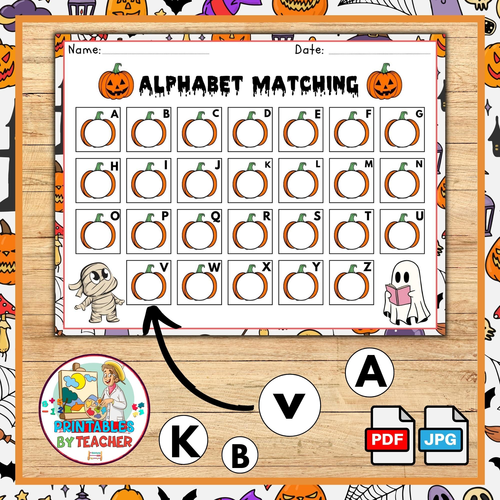 Halloween activities pumpkin Alphabet Matching game | October crafts-worksheets