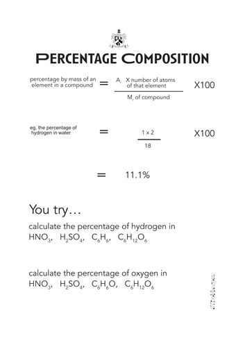 Percentage composition worksheet