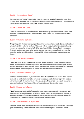 NADA NOVEL ANALYSIS