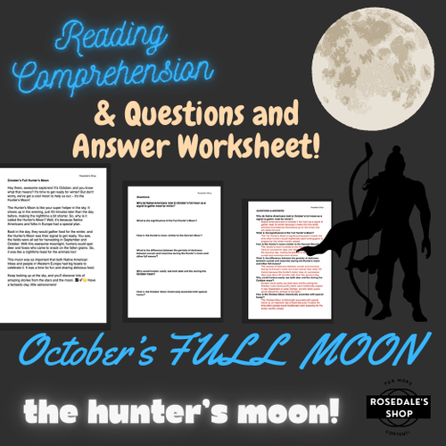October's Full Hunter's Moon: Reading Comprehension with Worksheet & Answers