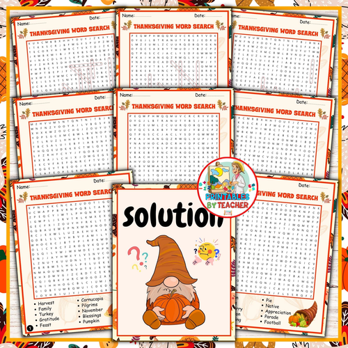 Thanksgiving dinner word search puzzle | November Activities pumpkin worksheets