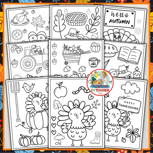 Thanksgiving Turkey coloring pages | November Fall Activities pumpkin worksheets