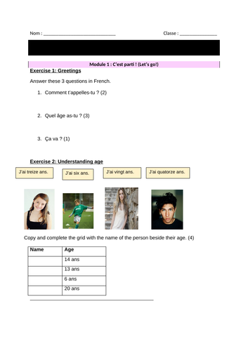 MFL Year 7 French Module 1 - Greetings, Numbers, Age Mid-Term Test