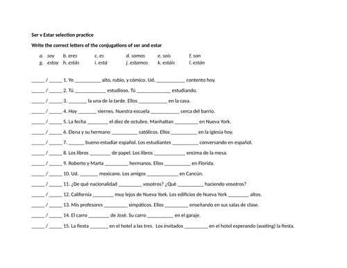 Ser v Estar selection practice