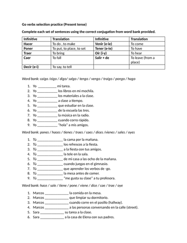 Go verbs selection practice (Present tense)
