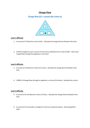 GCSE Physics Charge Flow (Q=It) Questions and Answers