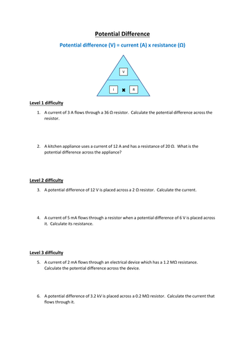 GCSE Physics Potential Difference (V=IR) Questions and Answers