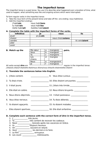 The imperfect tense in French KS4