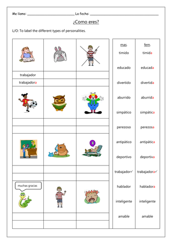 SPANISH - ¿COMO ERES? - PERSONALITIES