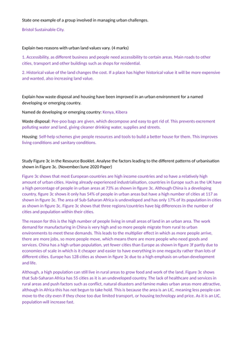 Edexcel IGSCE Geography Urbanisation Knowledge Organiser