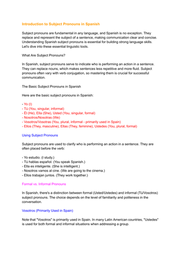 SPANISH SUBJECT PRONOUNS