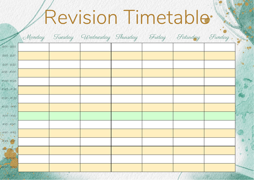 Pomodoro Revision Timetable Template