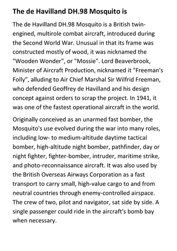 The de Havilland DH.98 Mosquito Handout