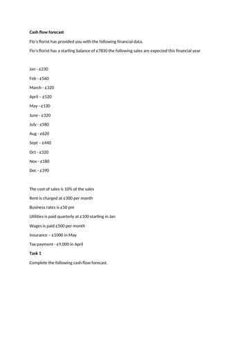 Cash flow forecast activity with answers