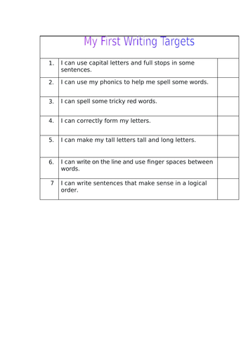 Year 2 writing targets