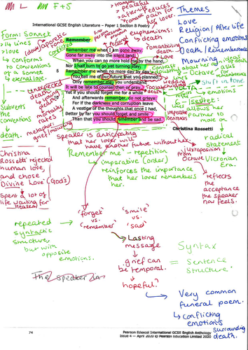 Remember by Christina Rossetti Annotations iGCSE