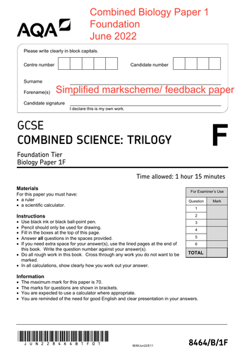 AQA Combined Biology Paper 1 Feedback
